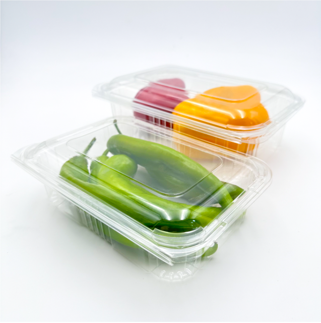 Emballage alimentaire jetable transparent pour boîte à fruits en plastique PET rectangulaire à clapet pour légumes
